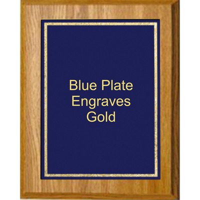 Oak Plaque 6" x 8" - Florentine Frame Designer Plate Blue/Gold 4" x 6" Plate