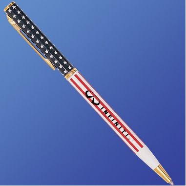 Brass Barrel Gold Plated American Flag Pen (Screened)