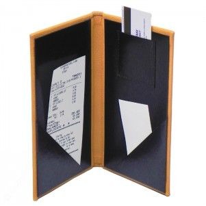 Bonded Leather Guest Check Presenter w/ 2 Diagonal Pockets & Credit Card Pocket