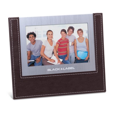 Dark Brown Leather Like Photo Frame with Brushed Aluminum Trim (4"x6" Photo)