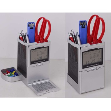 Clock & Calculator W/Pen Holder