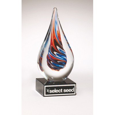 Teardrop-Shaped Art Glass Award on Black Glass Base (2 7/8"x7 1/2")