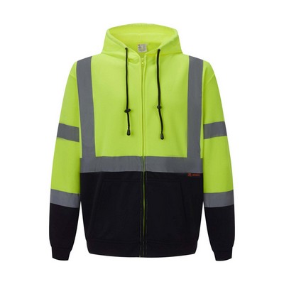 3C Products ANSI 107-2020 Class 3 Full Zip Fleece Neon Green Safety Hoody Jacket