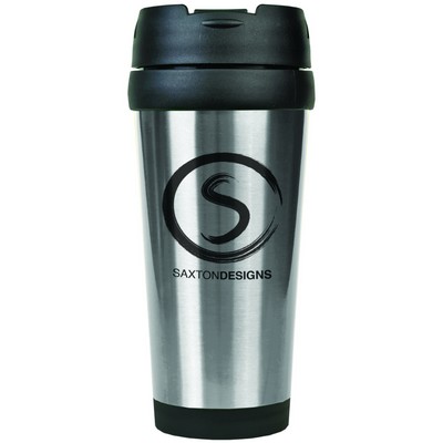 Travel Mug, Stainless Steel - Silver/Engraves Black - 16 oz.