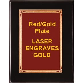 Black 9" x 12" Piano Finish Plaque - 7" x 10" Red/Gold Teardrop Plate