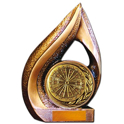 Stock 9" Flame Trophy with 2" Darts Coin and Engraving Plate