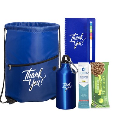 Welcome Bag with Journal, Sport Bottle and Snacks