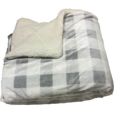 Micro Mink Sherpa Blanket 50"X60" (Embroidered)-- Grey Buffalo Plaid - ON DISCOUNT