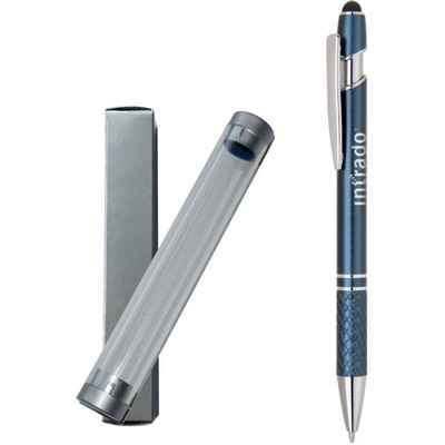 Stylus Pro Series, Blue stylus pen with chrome trim, diamond cut grip, in clear tube gift box