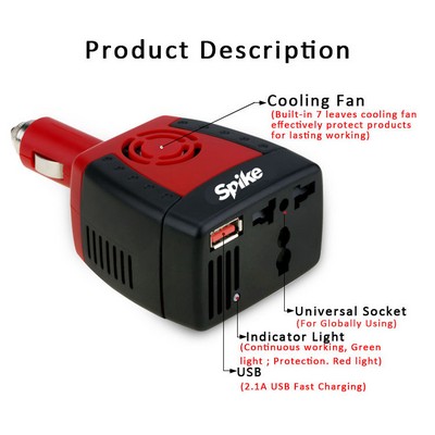 150W 12V to AC 110V Car Power Inverter w/2.1A USB Port