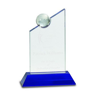 8 1/4" Clear Crystal with Inset Crystal Globe and Blue Base