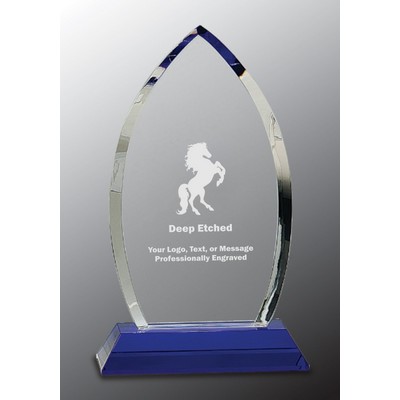 10" Crystal Oval Award on Blue Pedestal Base