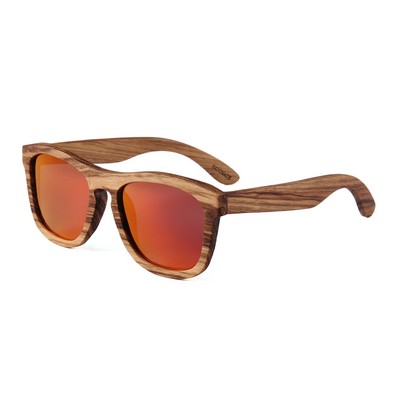 Zebra Wood Sunglasses - Red Mirror Polarized Lenses - Zebra Wood Frames