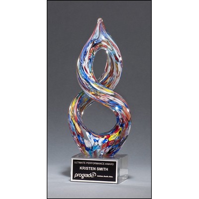 Helix-Shaped Multi-Color Art Glass Award w/Clear Glass Base