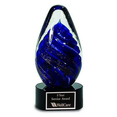 6 1/2" Blue Tear Drop Art Glass Award