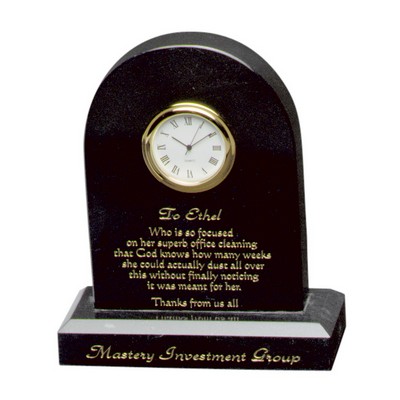 Small Jet Black Marble Tomb Clock w/Base