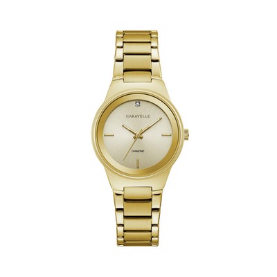 Caravelle Ladies Modern Diamond Dial Gold Tone Stainless Steel Bracelet Watch