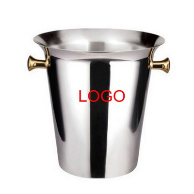 10 Pints/ 5L Double Wall Stainless Steel Ice Bucket with Handle Household Cooler Bucket(1-2 Bottle)