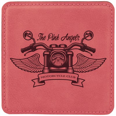 4" x 4" Square Laserable Coaster, Pink Leatherette