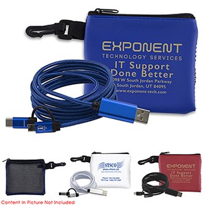 "TechMesh Wired" Mobile Tech Charging Cable Kit in Mesh Zipper Pouch