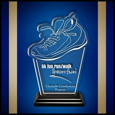 10" Shoe Riser Clear Acrylic Award in a Black Wood Base