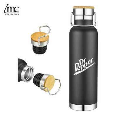 22 oz Double-Walled Stainless Steel Tumbler w/ Bamboo Screw-On Cap, Carry Ring