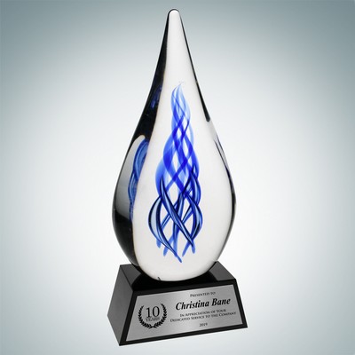 Art Glass Ocean River Award w/ Black Base & Silver Plate