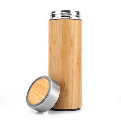 16 oz Vacuum-Sealed Bamboo Water Bottle