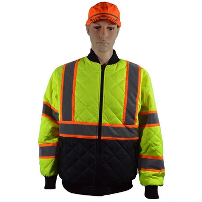 Lime/Orange Two tone Ultra Light Warm Down Safety Jacket with Black bottom & Cuffs