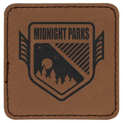 Square Engraved Patch with Adhesive, Dark Brown Faux Leather, 2 1/2" x 2 1/2"