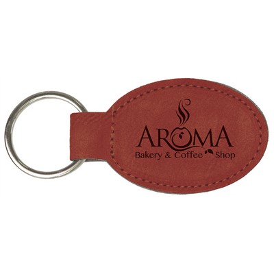 Rose Oval Keychain with Soft Edges, Laserable Leatherette, 3" x 1-3/4"