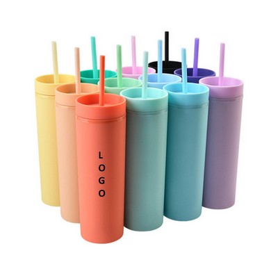 Portable 16oz Double Wall Acrylic Tumbler w/Straw