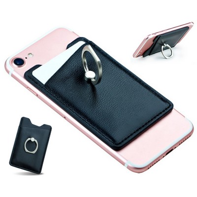 Adhesive PU Leather Smart Phone Wallet / Card Holder with Ring