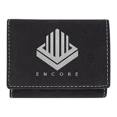 Black-Silver Trifold Wallet, Laserable Leatherette, 4" x 3"