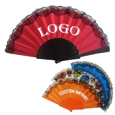 Custom Plastic Rib Cloth Folding Lace Fan