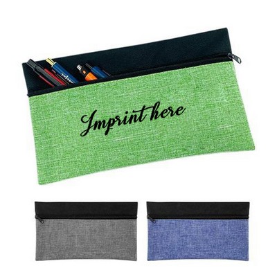 Two-tone Heathered Zipper Pencil Pouch