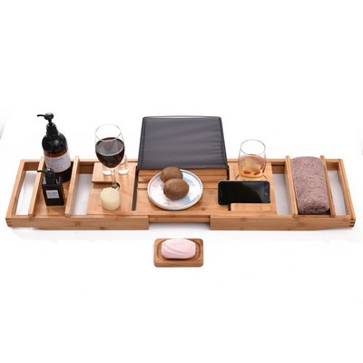 Multi-Function Expandable Bamboo Bathtub Caddy Tray