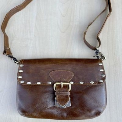 Vintage Leather Biker Bag w/Hook