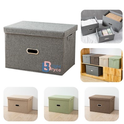 Foldable Burlap Cloth Cube Storage Bin with Lid