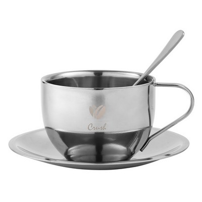 Double Walled Coffee Mugs with Saucer and Spoon