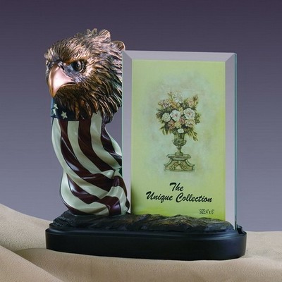 Antique Eagle Head Trophy w/Flag Picture Frame (7"x7.5")