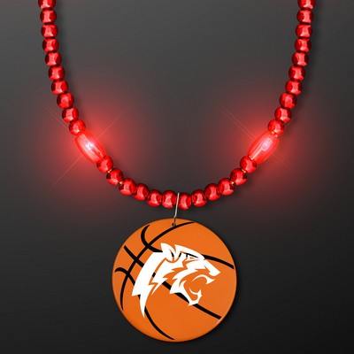 Red LED Bead Necklace with Basketball Medallion - Domestic Imprint