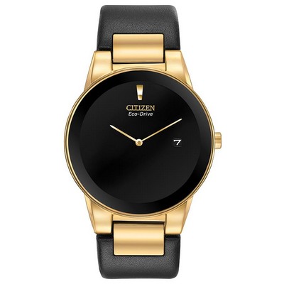 Citizen® Eco Drive Gold-Tone Watch w/Black Leather Strap