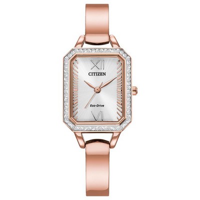 Citizen® Ladies' Crystal Eco-Drive Pink Gold-Tone Stainless Steel Bracelet Watch w/Silver Dial