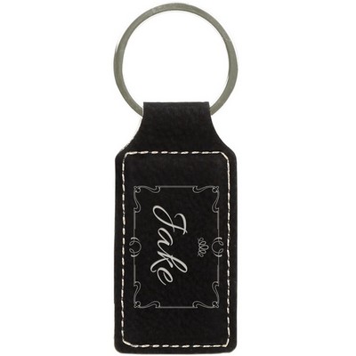 2 3/4" x 1 1/4" Black/Silver Leatherette Rectangle Keychain