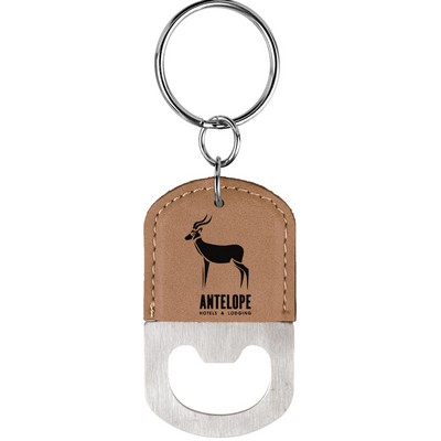 Oval Light Brown Leatherette Bottle Opener Keychain