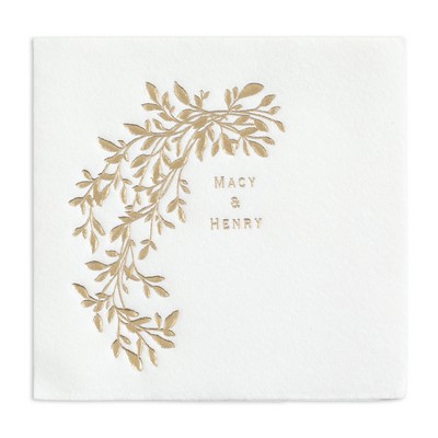 Hanging Vines Premium Beverage Napkin w/uncoined Edge (White)