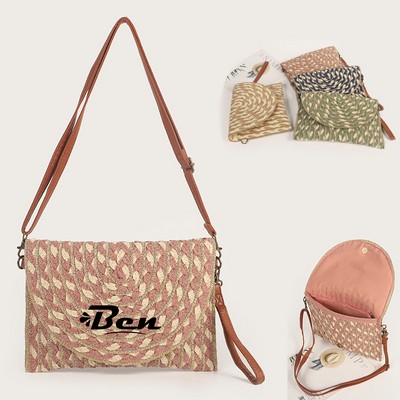 Natural Straw Bag Hand Woven Round Handle Handbags Retro