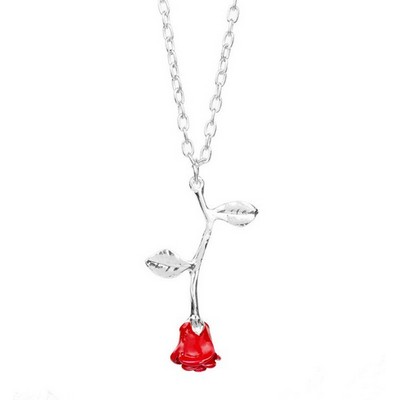 3D Oil Drop Red Rose Pendant Necklace