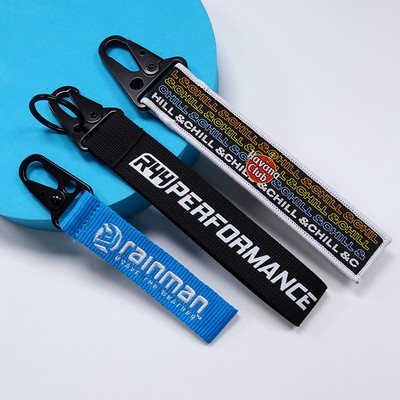 Double-sided LOGO Nylon Ribbon Fabric Keychian Car Keychain Key Ring Anti-Lost